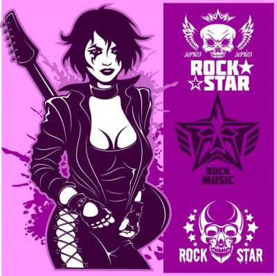 Poster  Cool fille rock star jouant de la guitare