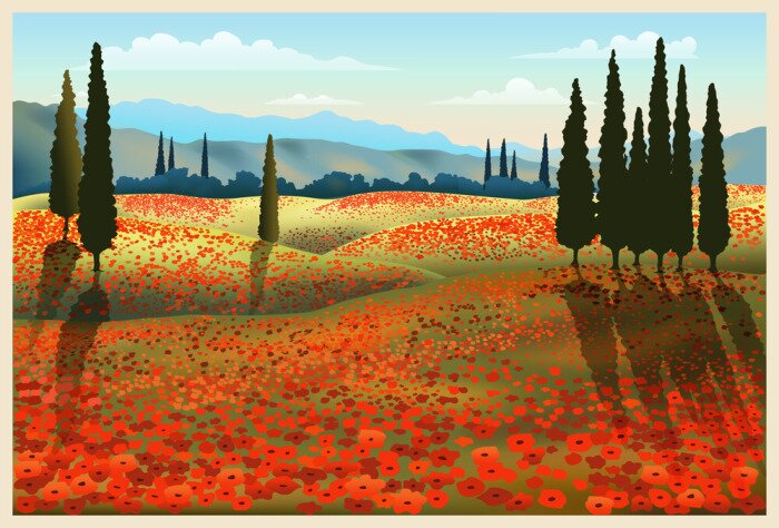 Poster  Coquelicots rouges en Toscane
