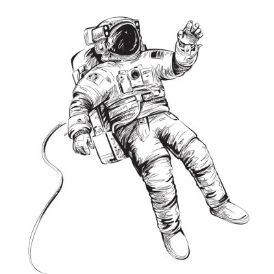 Poster  Cosmonaute ou astronaute en combinaison spatiale. Illustration vectorielle isolée sur blanc