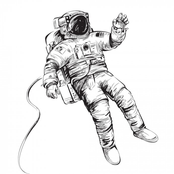 Poster  Cosmonaute ou astronaute en combinaison spatiale. Illustration vectorielle isolée sur blanc