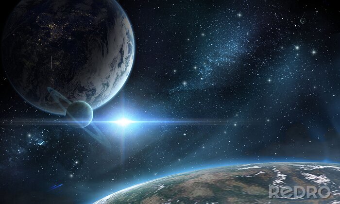 Poster  Cosmos de planètes de différentes tailles sur fond d'étoile