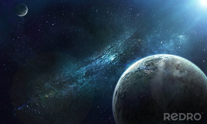 Poster  Cosmos et planètes aux couleurs bleues