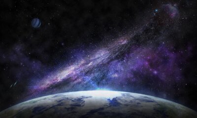 Cosmos violet au-dessus de la surface de la planète