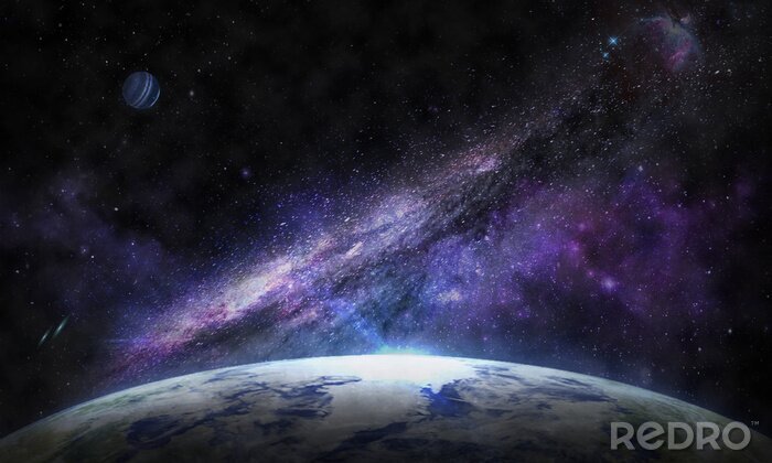 Poster  Cosmos violet au-dessus de la surface de la planète