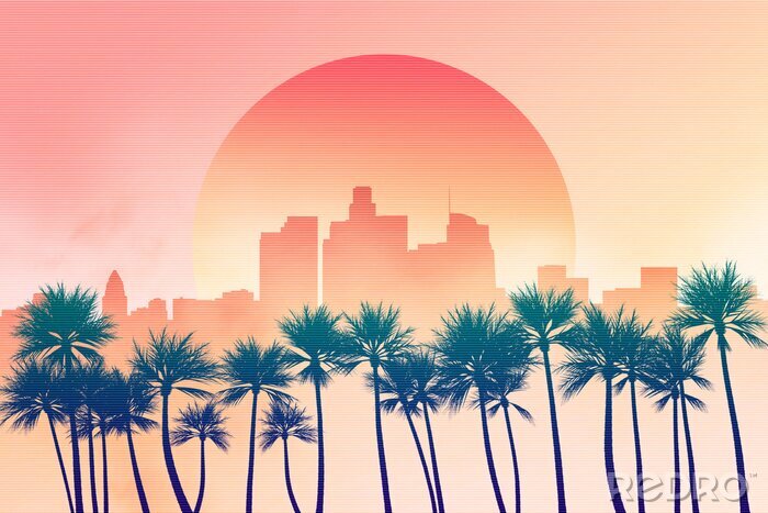 Poster  Coucher de soleil dans une ville tropicale