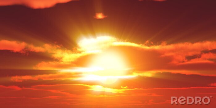 Poster  Coucher de soleil doré dans le ciel
