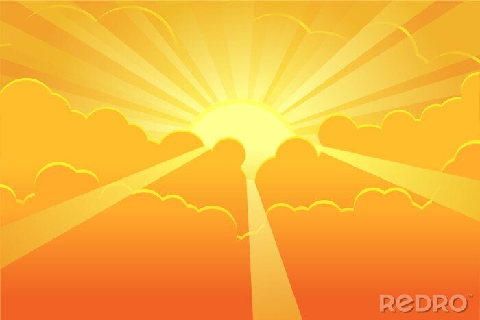 Poster  Coucher de soleil doré dans les nuages
