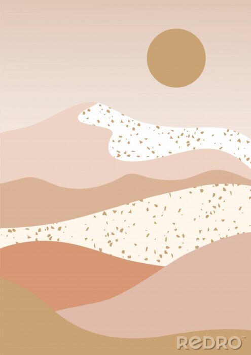 Poster  Coucher de soleil en montagne sur un graphique moderne