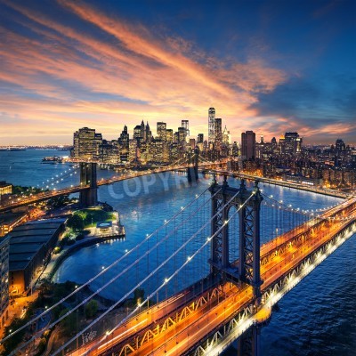 Poster  Coucher de soleil et pont de Manhattan