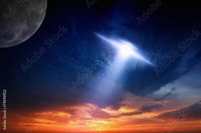 Poster  Coucher de soleil et un OVNI dans le ciel