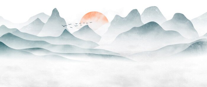 Poster  Coucher de soleil sur les montagnes asiatiques