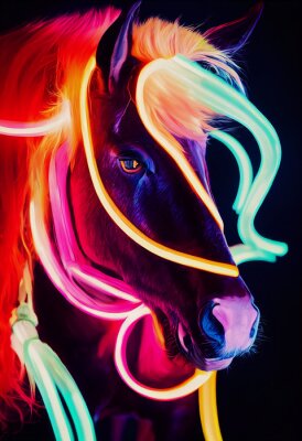 Poster  Couleurs fluorescentes d'un portrait de cheval