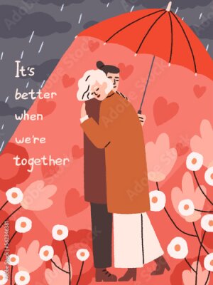 Poster  Couple amoureux sous un parapluie