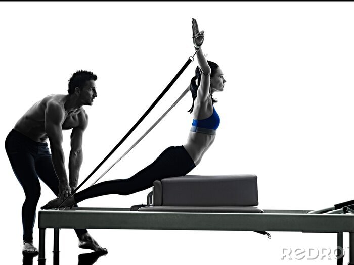 Poster  Couple pilates reformer exercices fitness