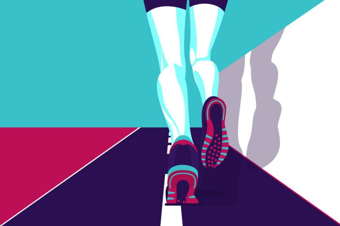 Poster  Coureur. Affiche sportive dans le style du minimalisme. Illustration de plat vectorielle.