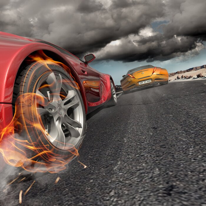 Poster  Course de voitures par temps nuageux