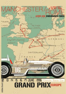 Poster  Course rétro Manchester-Rome