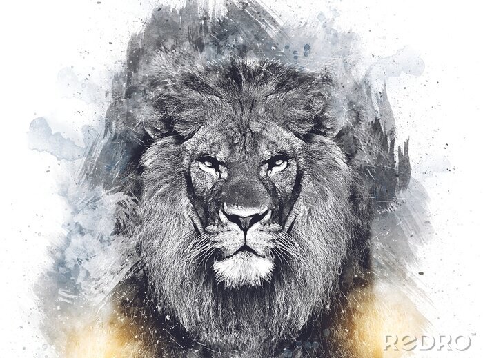 Poster  Croquis d'un lion féroce avec une crinière luxuriante