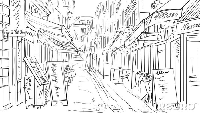 Poster  Croquis d'une rue à Paris