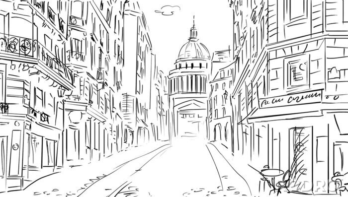 Poster  Croquis d'une ruelle à Paris
