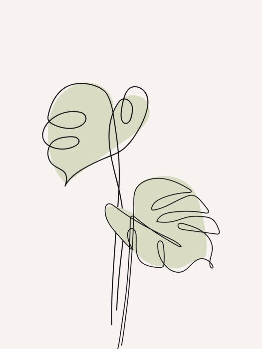 Poster  Croquis de feuilles de Monstera rempli de verdure