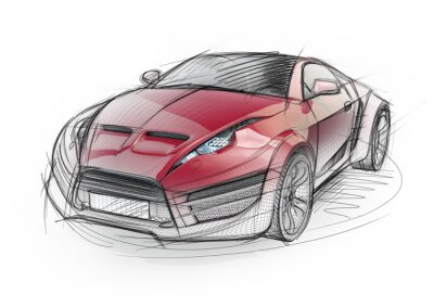 Sticker  Croquis de voiture de sport moderne rouge