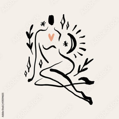Poster  Croquis féminin avec un coeur