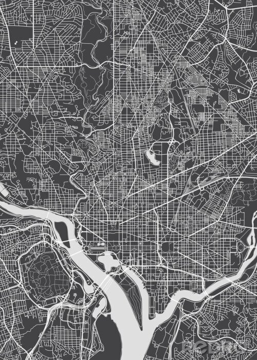 Poster  Croquis monochrome du plan de la ville de Washington