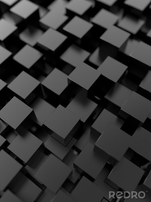 Poster  Cubes abstraits Fond noir. Rendu 3D