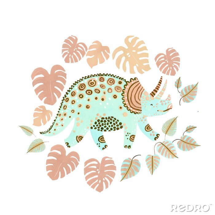 Poster  Cute cartoon dinosaur poster in scandinavian style