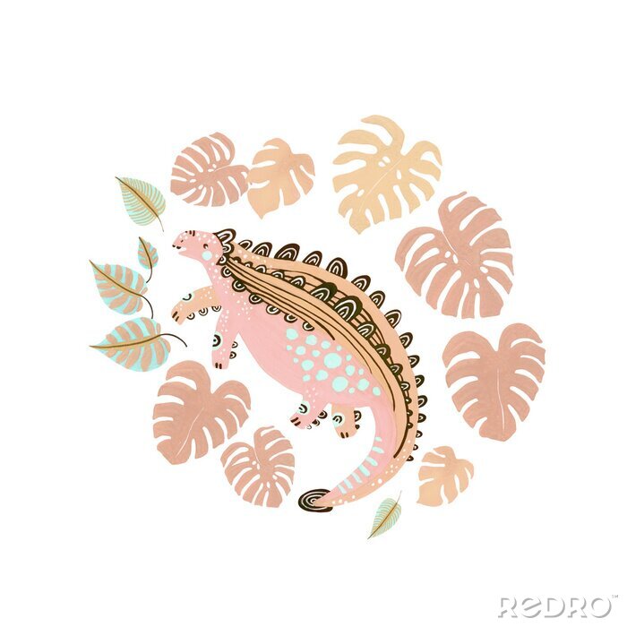 Poster  Cute cartoon dinosaur poster in scandinavian style