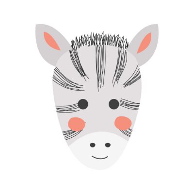Poster  Cute hand drawn zebra in black and white style. Cartoon illustration in scandinavian style