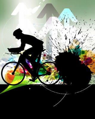 Cycliste et fond abstrait coloré