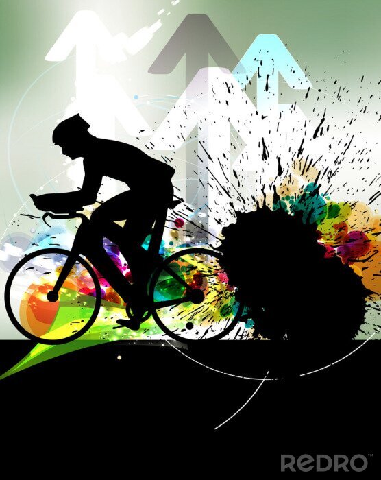 Poster  Cycliste et fond abstrait coloré