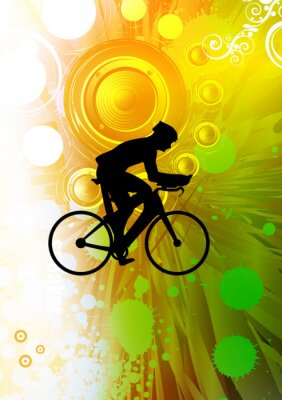 Cycliste et fond jaune vert