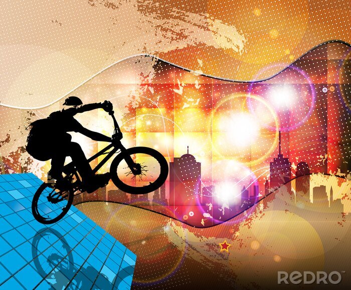 Poster  Cycliste et une ville en arrière-plan