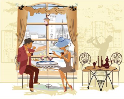 Poster  Des amoureux assis à une table dans un café