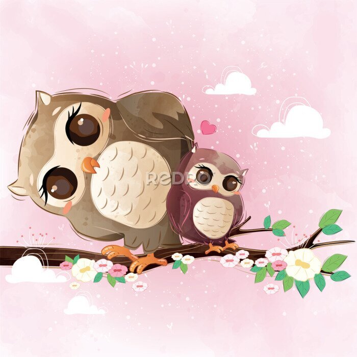 Poster  Des hiboux mignons sur un fond rose