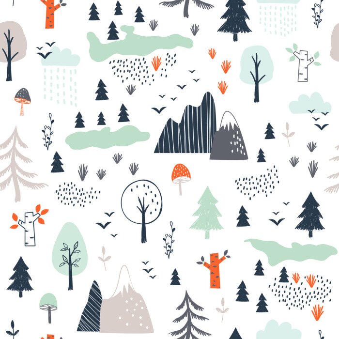Poster  Des montagnes pour les enfants et une forêt magique