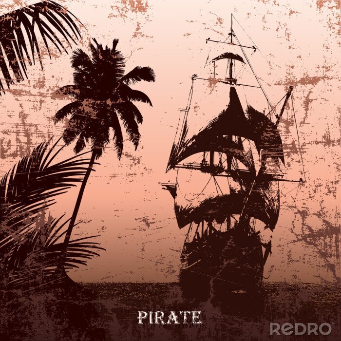 Poster  Des pirates sur une île version vintage