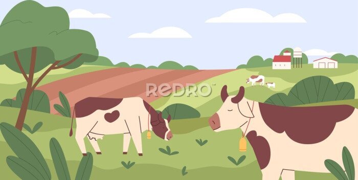 Poster  Des vaches en pâture version dessin animé