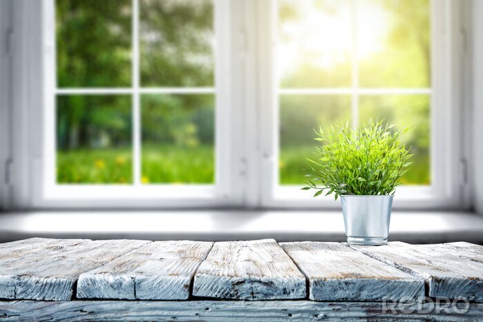 Poster  desk of free space and window of spring 