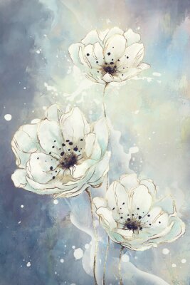 Poster  Dessin à l'aquarelle de fleurs aux couleurs douces