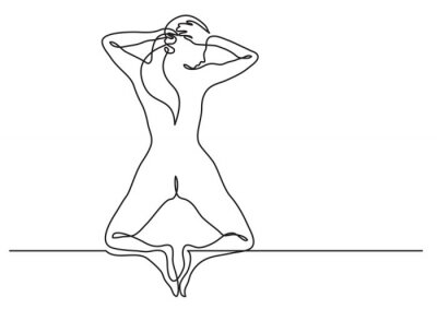 Sticker  dessin au trait continu de femme debout sur ses genoux vue arrière