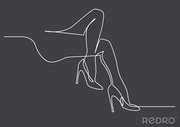 Poster  dessin au trait continu de jambes de femmes nues en hauts talons