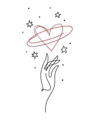 Poster  Dessin au trait main et coeur