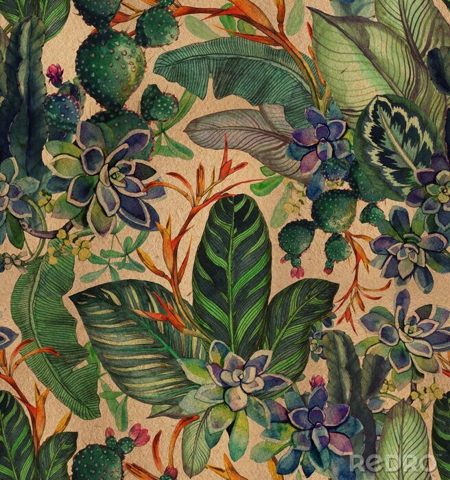 Poster  Dessin botanique avec des plantes de la jungle