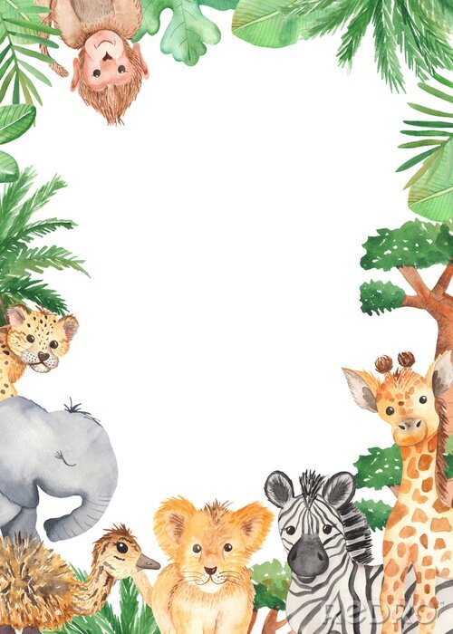 Poster  Dessin d'animaux de safari formant un cadre