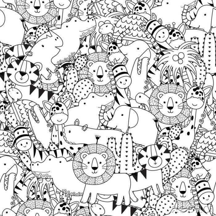 Poster  Dessin d'animaux en noir et blanc pour enfants