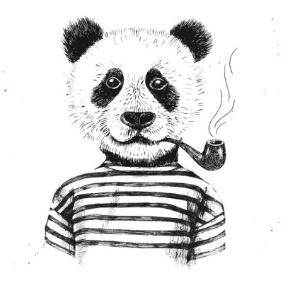 Papier peint  Dessin d'un panda hipster